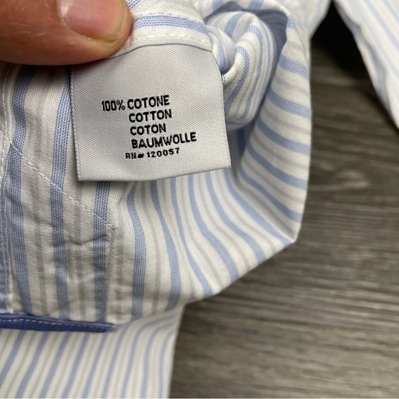 COOGIE LUXE Dress Shirt Mens M 15.5/16 White Blue Striped L/S Flip Cuff Logo - Picture 4 of 14